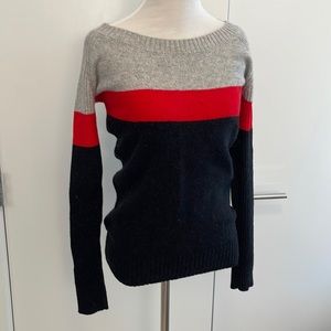 JAMISON RED STRIPE BOAT NECK SWEATER / COTTON LAMBS WOOL BLEND / XS